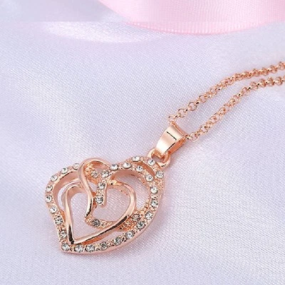 ROSE GOLD PLATED CRYSTAL HEART NECKLACE 45 CM NO.32 - Image 1 of 4