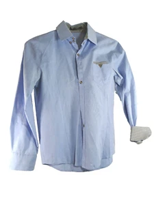 Mens Dablju Long Sleeve Blue Flip Cuff Button Down Cotton Oxford Shirt Sz L - Picture 1 of 3
