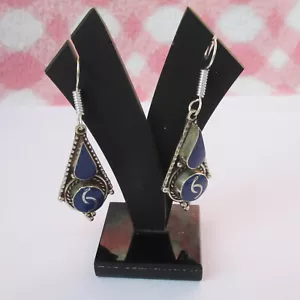 Ethnic Tibetan Jewelry Earrings Blue Lapis Lazuli Natural Stone Dangle Earrings - Bild 1 von 7