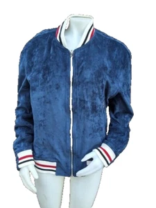 Blank NYC Navy Suede Feel Baseball/ Bomber Velour Jacket XL NWT - Picture 1 of 14