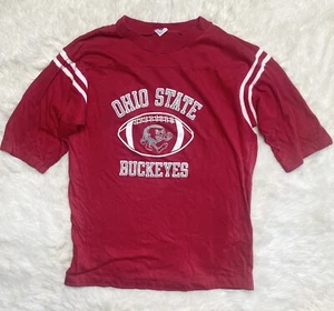 VINTAGE 70s OHIO STATE BUCKEYES FOOTBALL 3/4 JERSEY RED T-SHIRT COLLEGE - LARGE - Bild 1 von 1