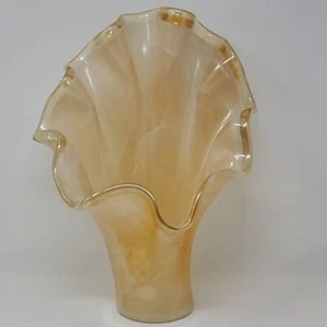 Jarrón vintage de vidrio artístico de Murano melocotón perla concha de almeja 17" - Imagen 1 de 8