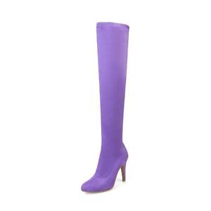 Women Party Shoes Stretchy Faux Suede High Heels Over Knee Thigh High Boots Size