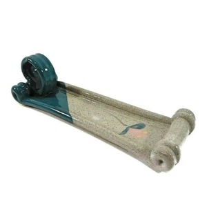 Vintage Pottery Butter Tray Dish Holder Thumb Handle Teal Green Hand Thrown - Picture 1 of 6