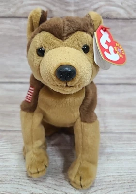 Vintage Ty Beanie Babies Plush NYPD Courage Dog Stuffed Animal Beanbag Brown 7" - Image 1 of 4
