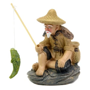 Aquarium Old Fisherman Ornaments Fish Tank Resin Decor Accessories Garden Decor - Picture 1 of 9