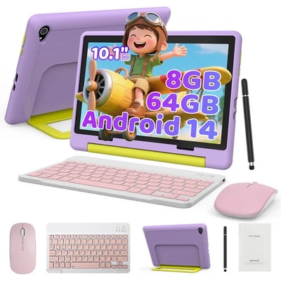 JENBIZZ 10 Inch Kids Tablet,Android 14 tablet for kids Octa Core,8GB+64GB ROM (1TB TF)