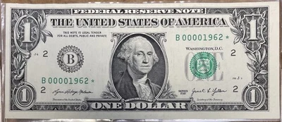 2021 Star Note 1 Dollar Low fancy serial number New York B 00001962 - Image 1 of 4