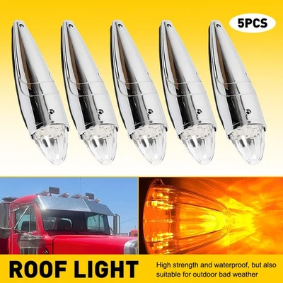 5Pcs 17 LED Amber Light Torpedo Cab Marker Roof Running Top Lamps Kit Clear Lens - Image 1 of 4