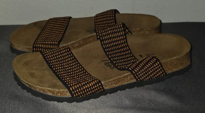 Birkenstock Birkis Curacao Sandal Black/Orange Stretch Strap Slides L6 M4 Unisex - Image 1 of 4