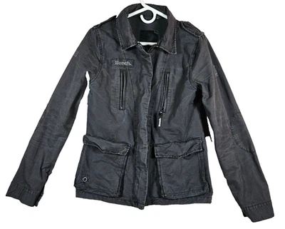 Bench Jacket Womens Black Size Medium Canvas Double Front Zipper Zip Pockets - Image 1 of 4