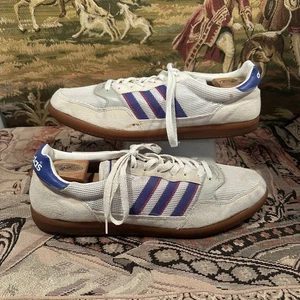 VINTAGE Adidas Hallen Handball Sneaker Schuhe Herren 12,5 weiß blau Streifen 90er - Bild 1 von 14