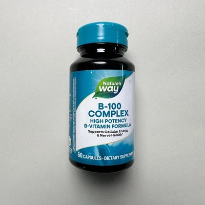 Suplemento energético Nature's Way complexo B-100 60 cápsulas vitamina B de alta potência - Imagem 1 de 4