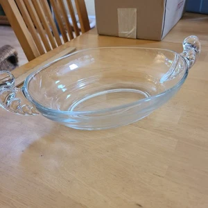 Fostoria 10" oval console bowl, clear, scroll handles - Picture 1 of 6