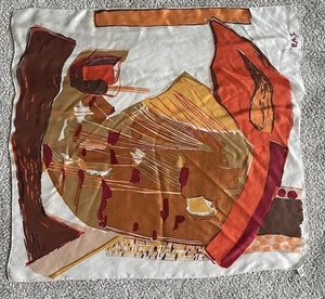 P. A. S. Vintage Silk Scarf Abstract Art Oranges & Browns 31” x 31” - Picture 1 of 6