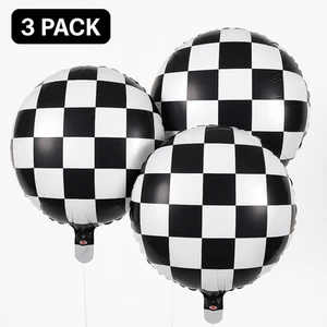 Paquete de 3 globos de papel aluminio bandera a cuadros decoración fiesta negro blanco - Imagen 1 de 3