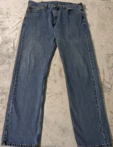 Levis 505 Jeans Mens 38x34 Blue Medium Wash Straight Regular Fit Casual Denim - Picture 1 of 12
