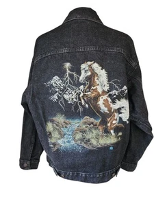 International Denim Vintage 90s Western Painted Horse Jean Jacket Womens Small - Picture 1 of 10
