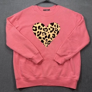 Fifth Sun rosa Sweatshirt Leopardenmuster Herz Rundhals Langarm Damen M - Bild 1 von 9
