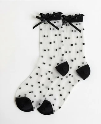 Calcetines al tobillo negros transparentes con satén ahora Foto 1 de 2