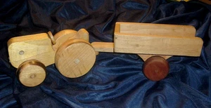 Hand Crafted Vintage Wooden Toy Farm Tractor & Trailer Set - Picture 1 of 4
