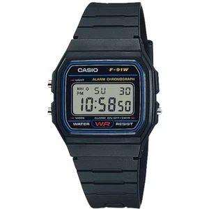 Casio F91W-1, Digital Chronograph Watch, Black Resin Band, Alarm, Date - Picture 1 of 2
