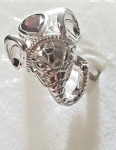 Elephant Head Garnet & Copper/Magnet Therapy Ring in Platinum over Copper