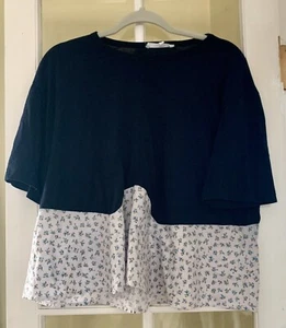 Clu Too Top Womens Small Navy Blue Floral - Picture 1 of 9