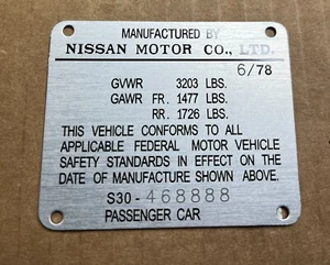 Datsun Vintage Data 240Z 260Z 280Z B210 610 620 520 521 Roadster Door Jamb Plate - Picture 1 of 5