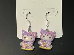 Sanrio Silver Loop Purple Kuromi Drop Dangle Adorable Earring Set - Picture 1 of 2