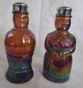 IMPERIAL AMBER CARNVEL GLASS LARGE BUTLER AND MAID SALT AND PEPPER SHAKERS. - Bild 1 von 6