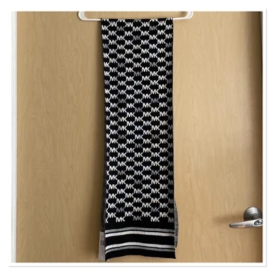 MICHAEL KORS MK Logo Print Scarf Black/White/Light Gray - Image 1 of 4