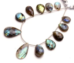 Loose Beads for Jewelry Rainbow Fire Labradorite Gem 14x10 to 25x16 mm Pear 8" - Picture 1 of 11