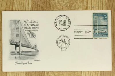 US Postal History Cover FDC 1958 Mackinac Straits Bridge Dedication Michigan - Image 1 of 2