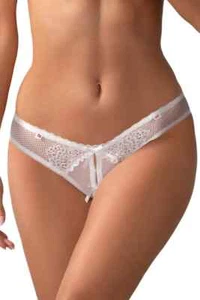 Alabastra Daring Crotchless Thong Sexy White Bows and Lacy Details Open String - Picture 1 of 6