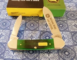 CASE XX New 15797 John Deere Green Saw Cut Bone Handle 2 Bld Canoe Knife/Knives - Picture 1 of 1