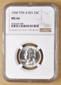 1958 P Washington Quarter 'Type B Reverse' NGC MS66 - Picture 1 of 2