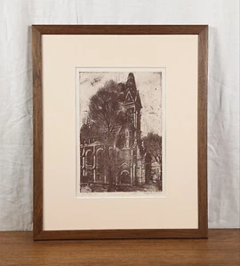 Grabado arquitectónico de la iglesia del renacimiento gótico, impresión original, artista Poteriayko - Imagen 1 de 9