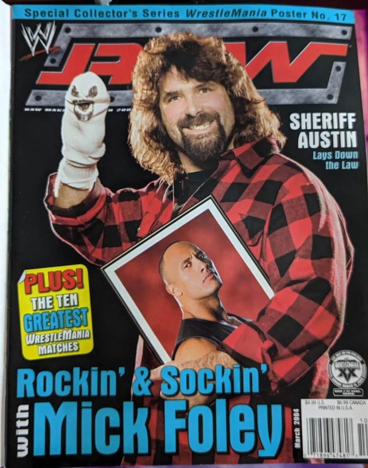 WWE RAW MAGAZINE marzo 2004 MICK FOLEY con póster de 2 caras de WrestleMania 17  Foto 1 de 4
