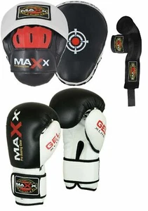 Maxx Extreme Rex Leather Curved Focus Pads & Boxing gloves Set Hand Wrap MMA Pad - Picture 1 of 10