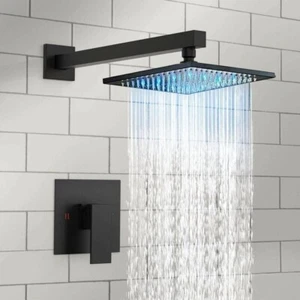8" Rainfall Shower Head Matte Black Shower Faucet System Combo Set w/Mixer Valve - Picture 1 of 10