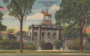 Grant Monument Lincoln Park Posted Chicago IL Vintage Linen Post Card - Picture 1 of 2