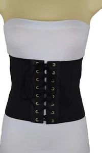 Women Black Corset Wide Stretch Slim Waistband Sexy Fashion High Waist Belt S M - Picture 1 of 16