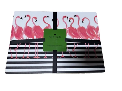 KATE SPADE NY Set of 4 Pink Flamingo Black Striped Easy Care Vinyl Placemats NWT - Image 1 of 2