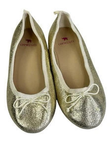 J. Crew Crewcuts Girls Size 13 Ballet Flats Gold Glitter Slip On Shoes Bow - Picture 1 of 7