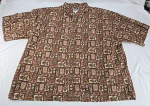Big Dogs Men's Hawaiian Shirt Brown Beige Tiki Hieroglyphs Fish Print Cotton 5XL - Picture 1 of 8