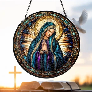 Jungfrau Maria Buntglas Sonnenfänger, Unsere Liebe Frau von Guadalupe Fensterbehang Deko - Bild 1 von 8