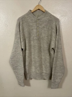 LL Bean High Trek Yarn Beige Henley Sweater  Made in USA - Size Large - Image 1 of 4