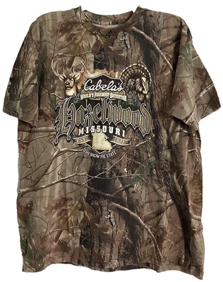 Cabelas T-Shirt Realtree Camouflage Size 1XL Hazelwood Missouri - Image 1 of 4