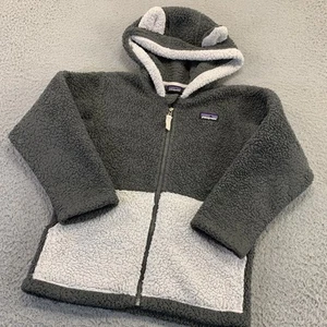 Patagonia Fleece Jacket Kids 5T Gray Full Zip Pockets Hooded Toddler Outdoor - Picture 1 of 13